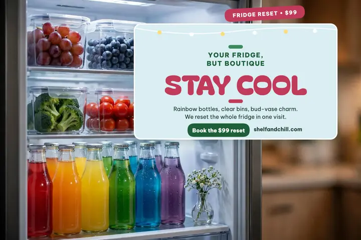 Shelf and Chill fridge reset postcard template