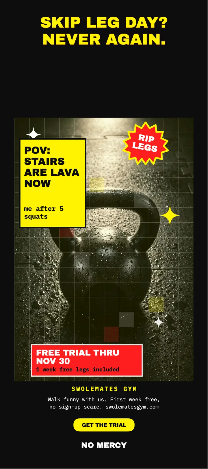 Fried leg day gym trial rack card template
