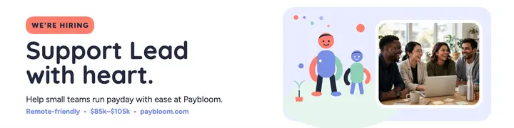 Paybloom Support Lead hiring banner template