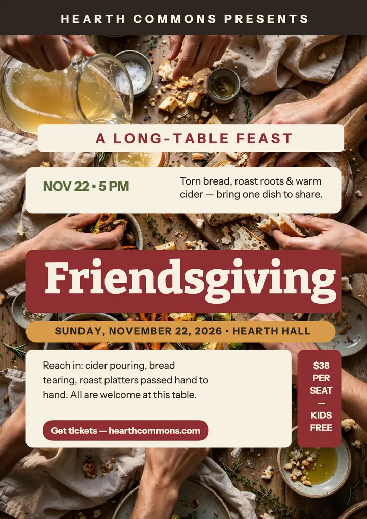 Hearth Commons Friendsgiving long table flyer template