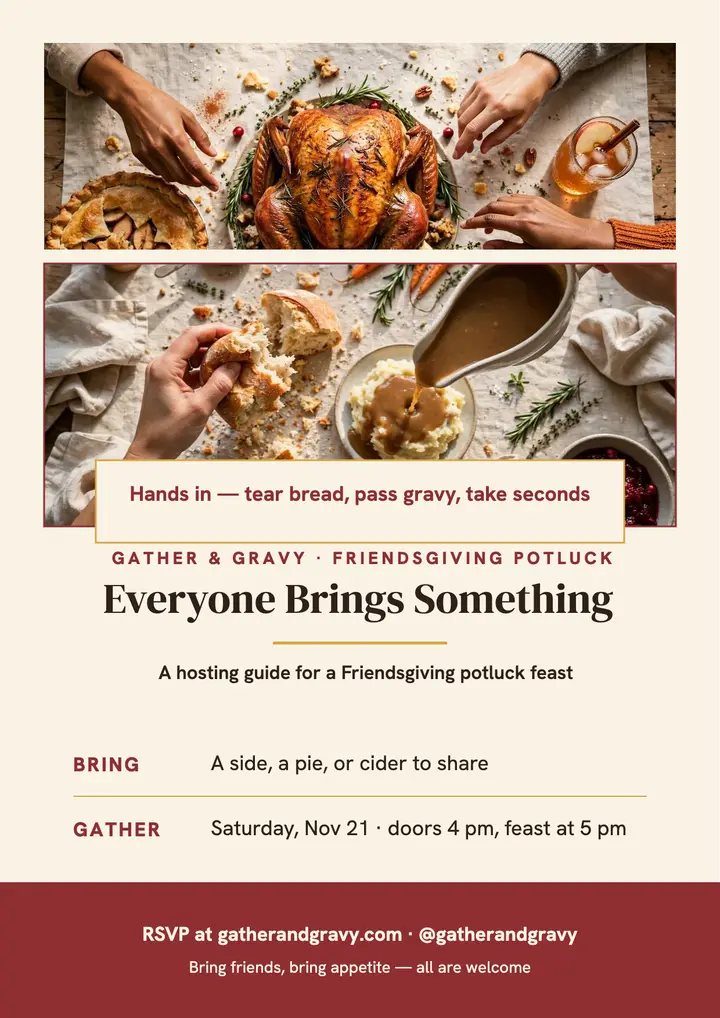 Gather and Gravy Friendsgiving spread flyer template