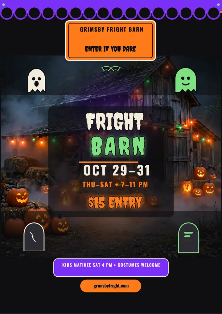 Grimsby Fright Barn Halloween flyer template