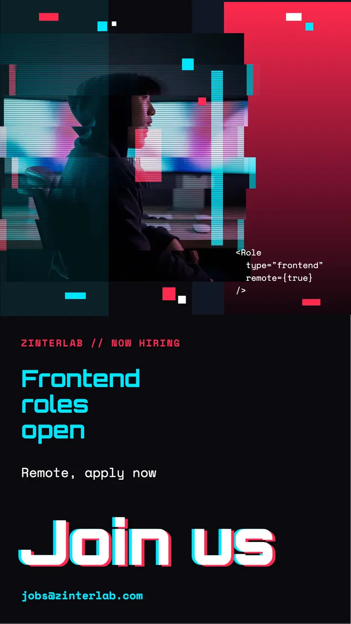 Front-end engineers hiring story, glitch split template