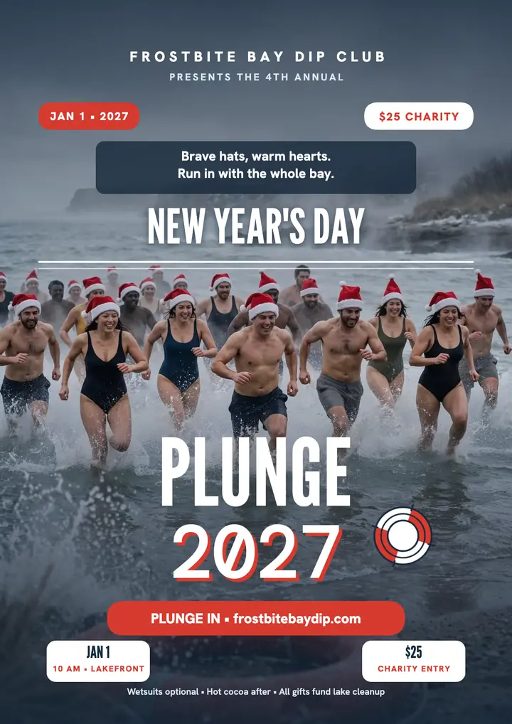 Frostbite Bay New Year polar plunge flyer template