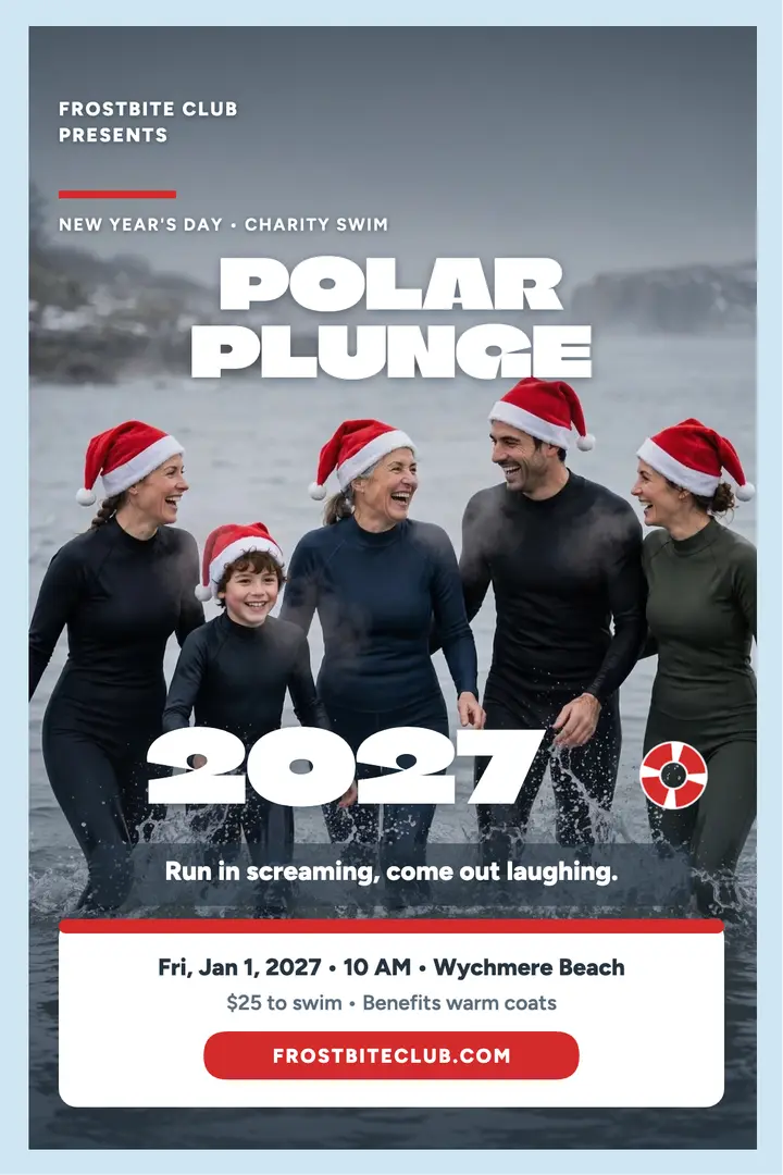 Frostbite Club New Year polar plunge poster template