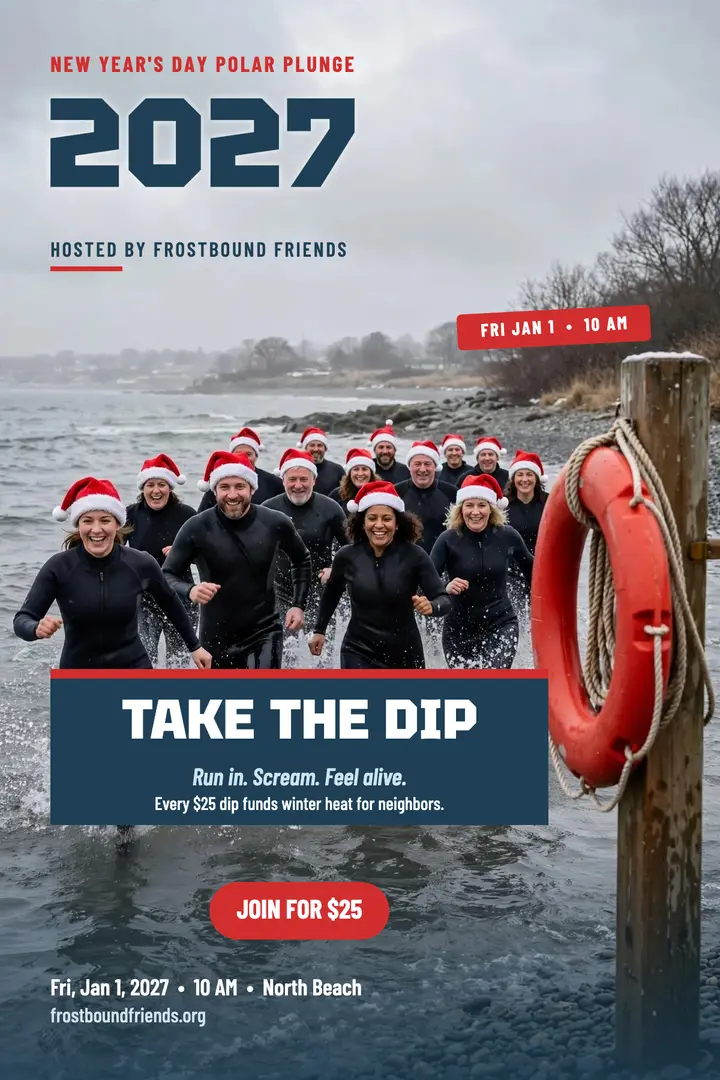 Frostbound Friends polar plunge poster template