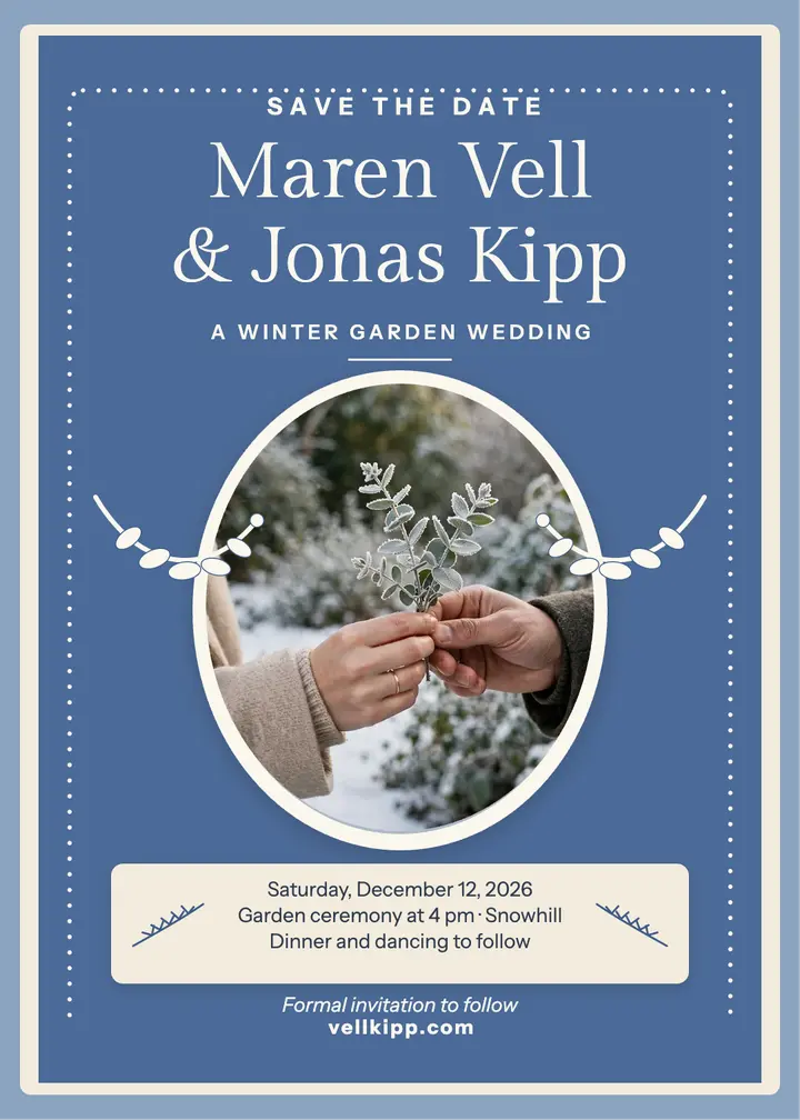 Frosted garden cameo save the date template