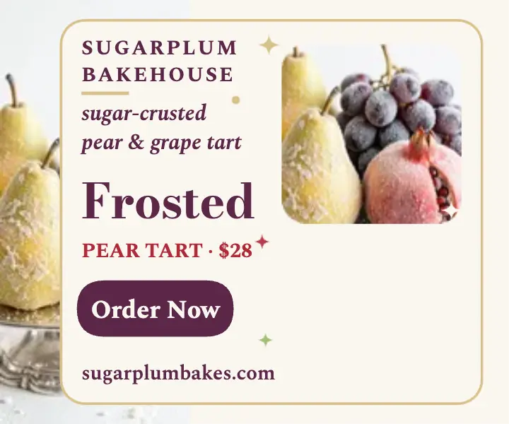 Sugarplum frosted pear tart ad template