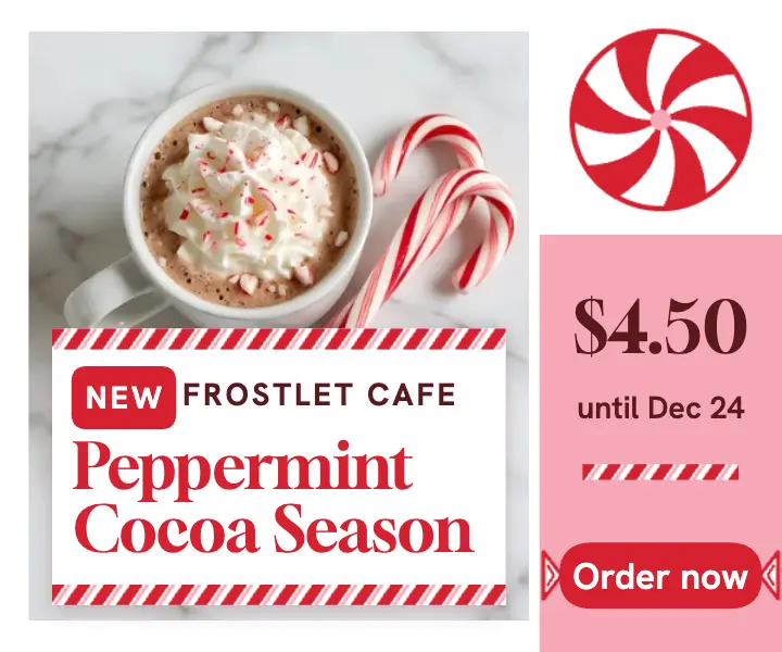 Frostlet Cafe peppermint cocoa season ad template