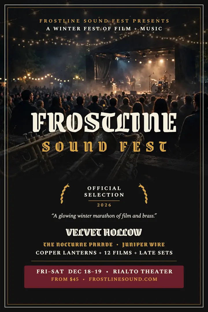 Frostline Sound Fest winter poster: winter music festival poster template
