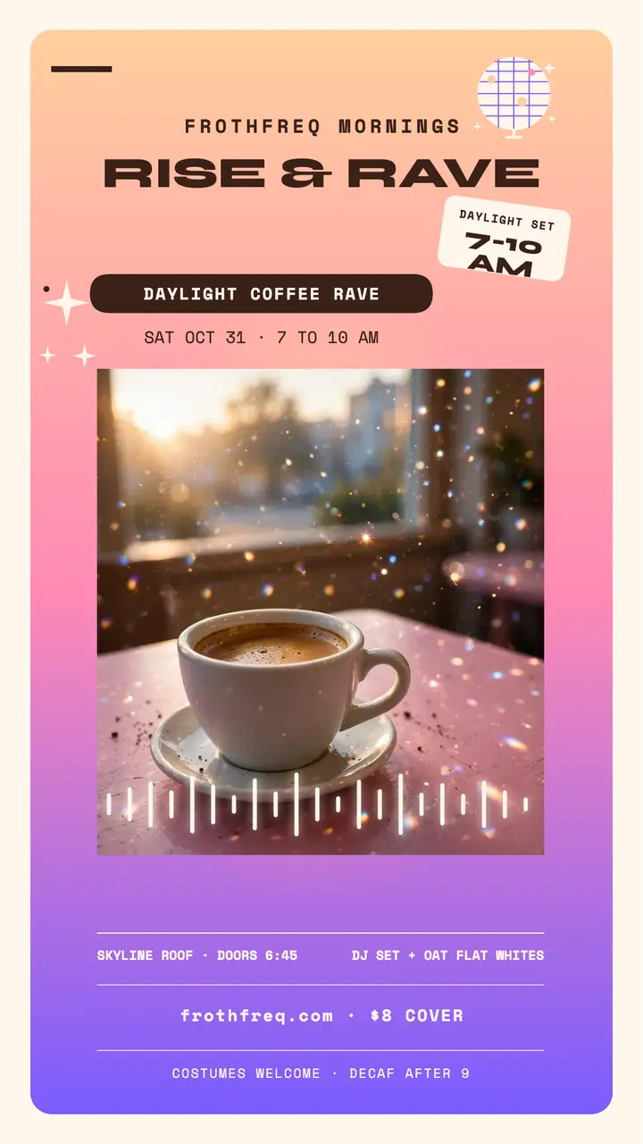 Frothfreq daylight coffee rave story template