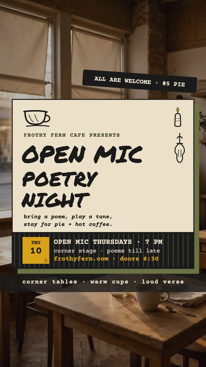 Frothy Fern open mic story template