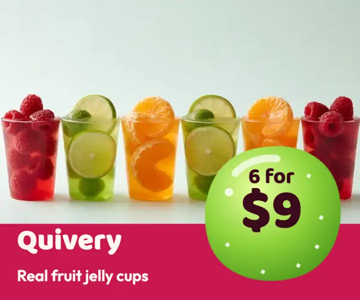 Quivery fruit jelly cups ad, gummy jelly template