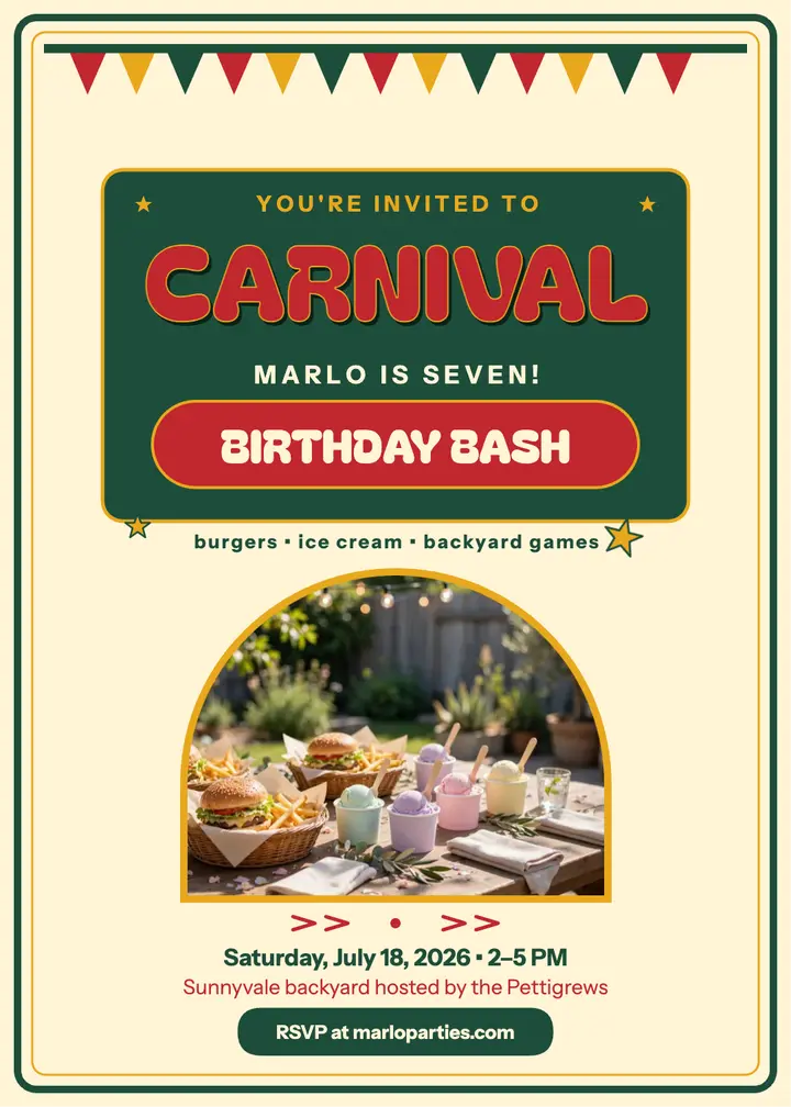 Marlo's backyard carnival birthday invite: birthday party invitation template