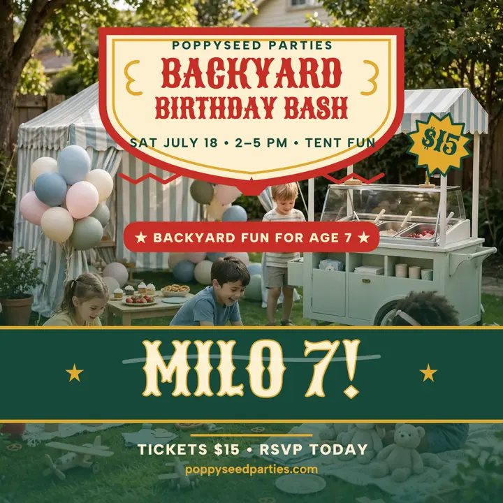Milo backyard birthday funfair post template