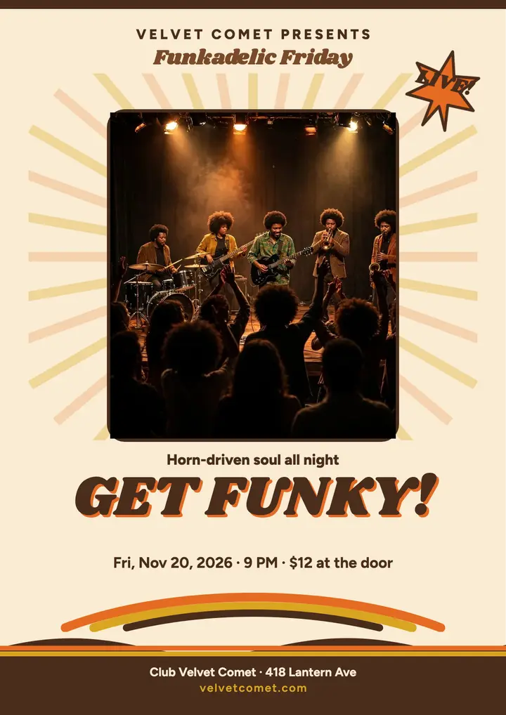 Velvet Comet funk night groovy flyer template