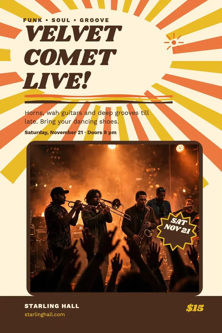 Velvet Comet funk night groovy poster template