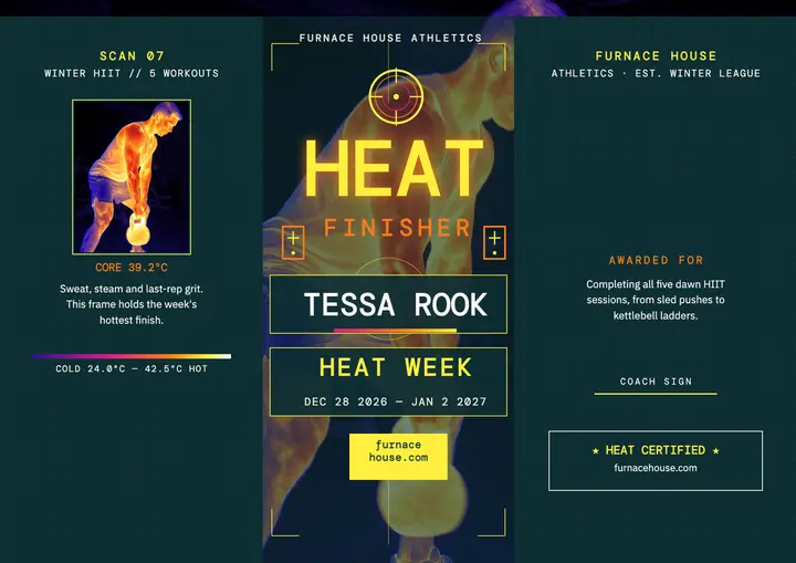 Furnace House Heat Week finisher certificate: gym finisher certificate template
