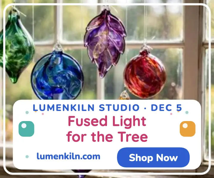 Lumenkiln fused glass ornament drop ad template