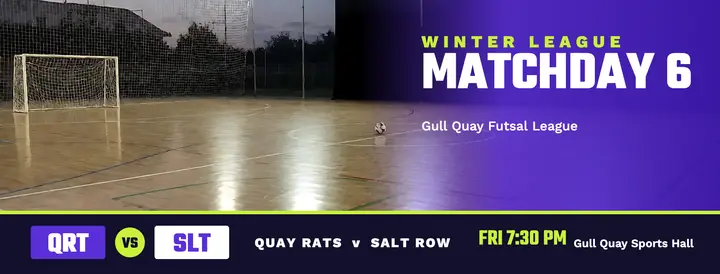 Gull Quay futsal league Facebook cover, matchday broadcast template