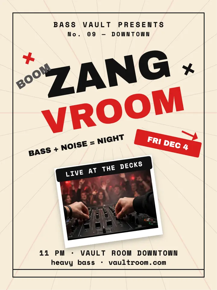 Bass Vault DJ night futurist poster: dj night poster template