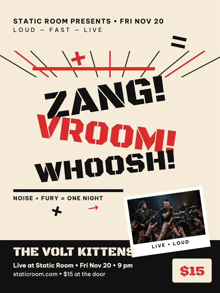 Volt Kittens futurist gig burst poster: punk gig poster template