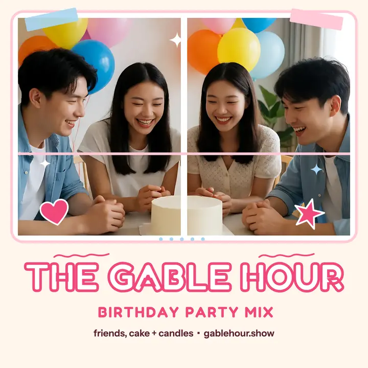 The Gable Hour birthday purikura cover: birthday podcast cover template