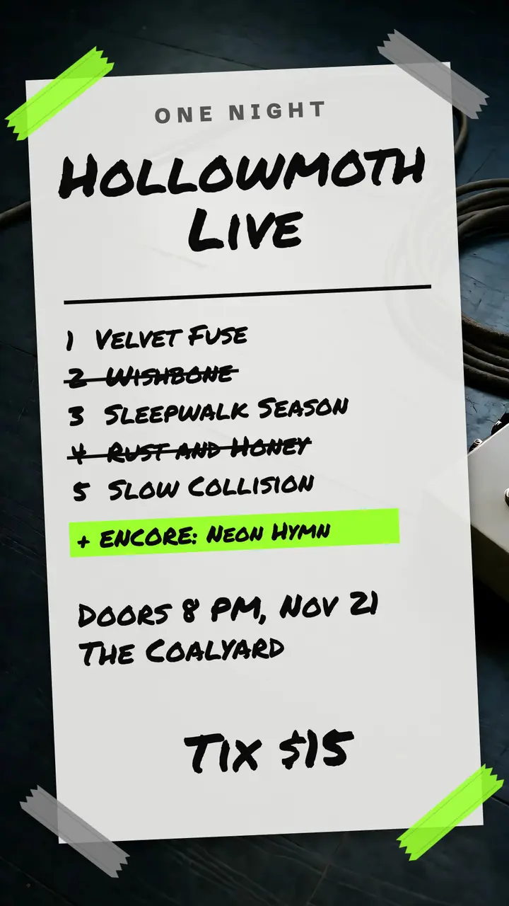 Gaffer-tape setlist gig story template