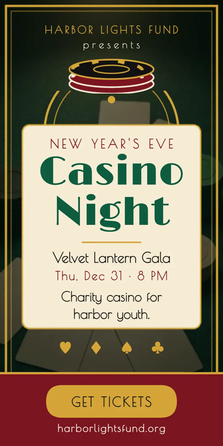 Velvet Lantern Gala casino night half page ad template