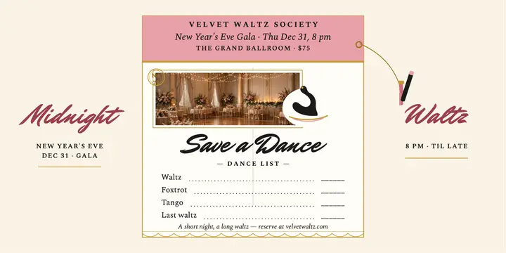 Velvet Waltz gala dance card post: gala dance card post template