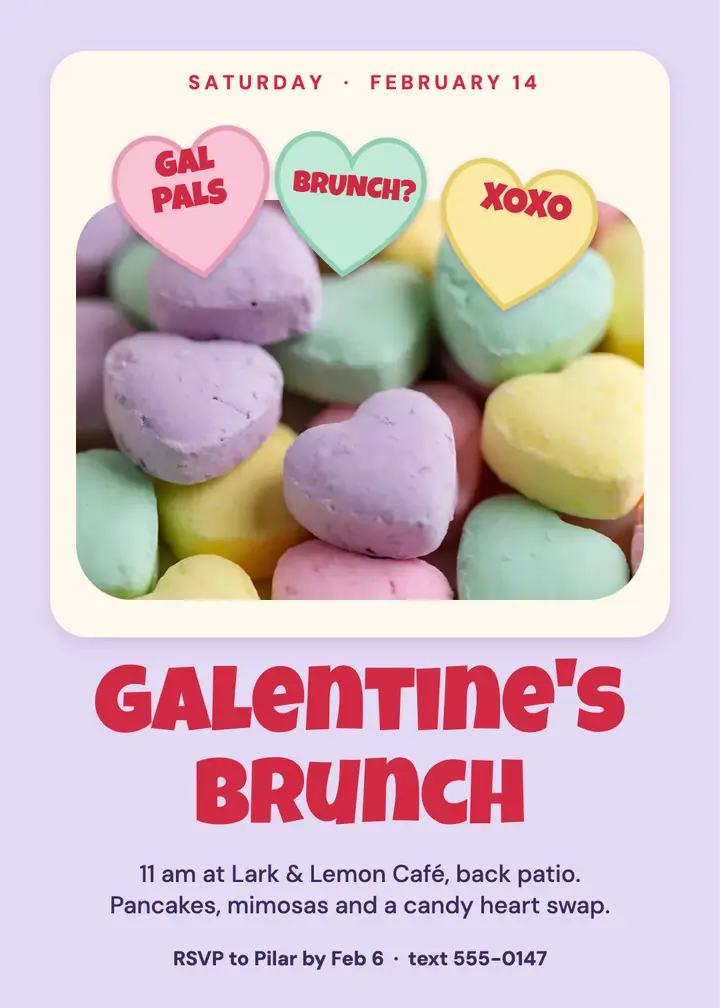 Galentine's brunch candy hearts invitation template