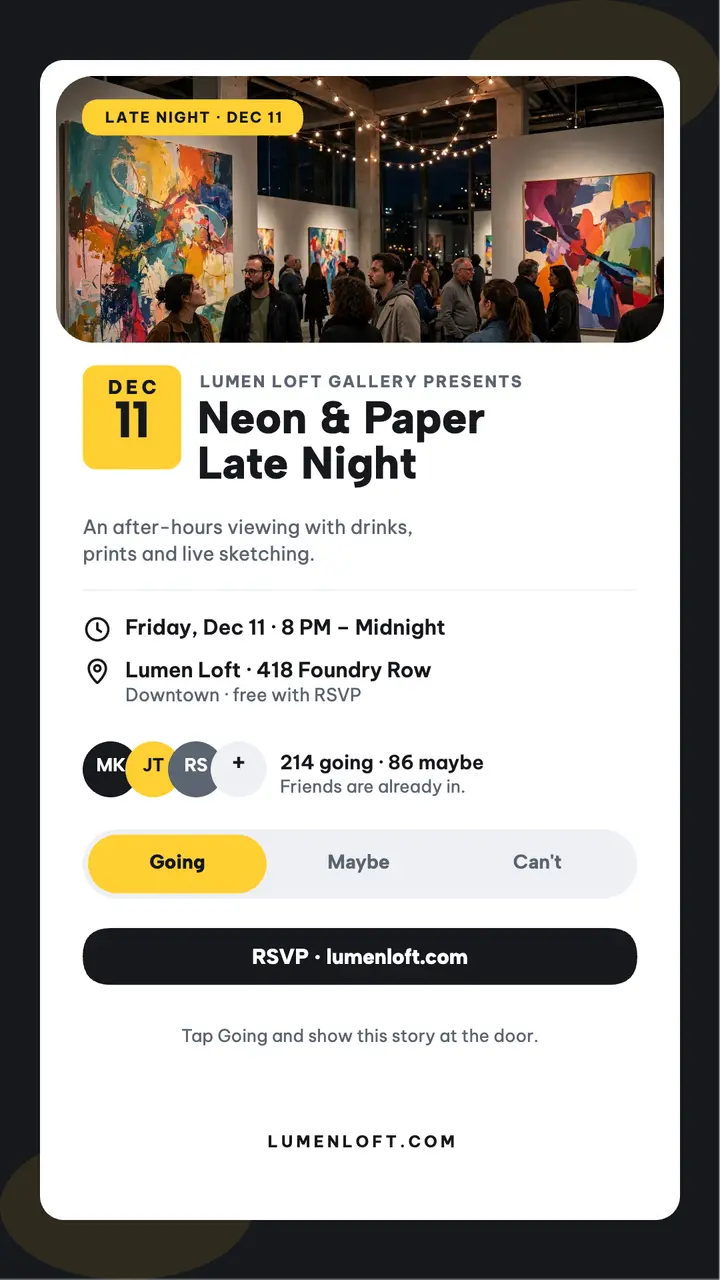 Neon and Paper Late Night invite template