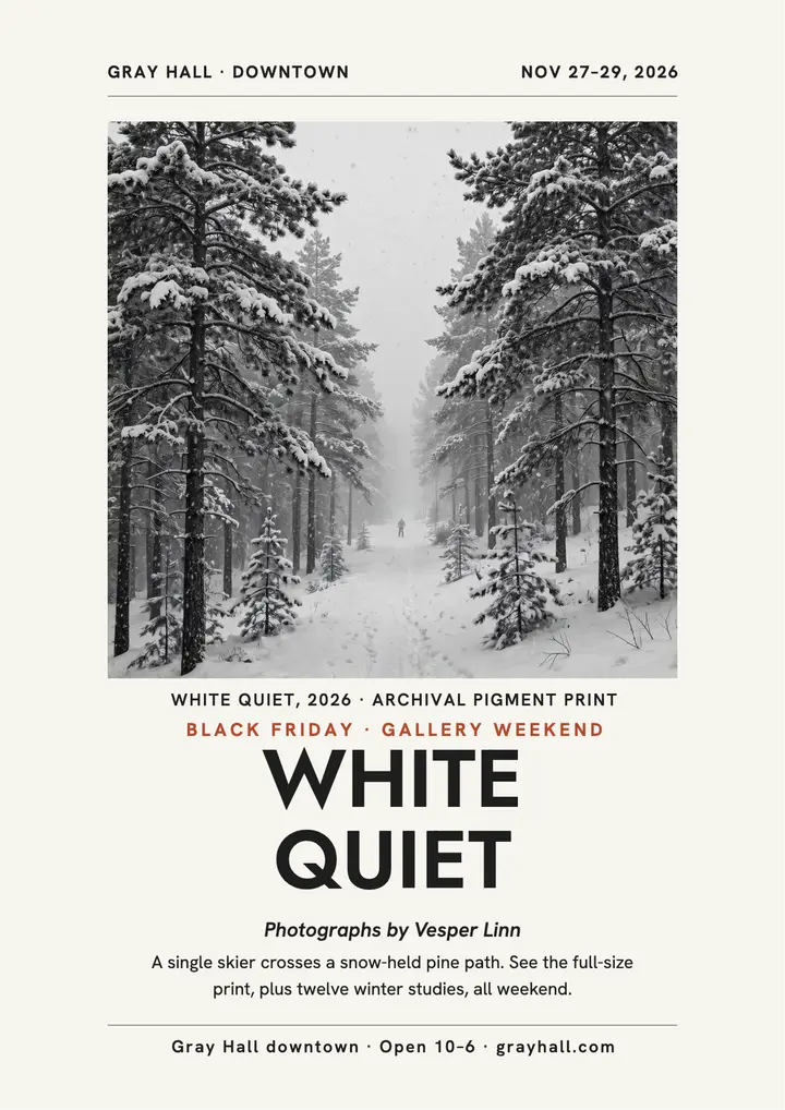 White Quiet winter photo show flyer template