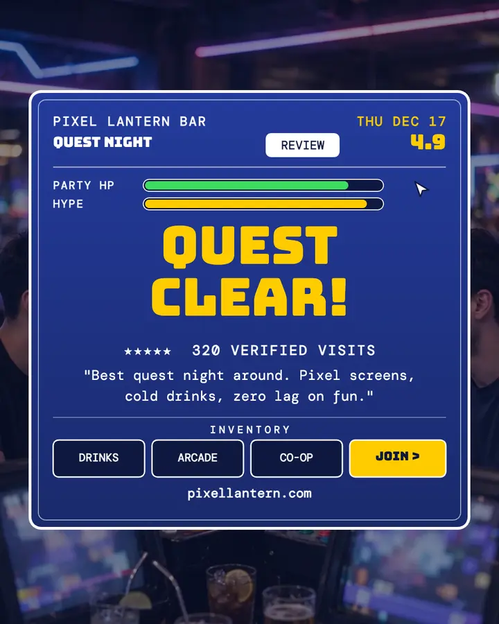 Pixel Lantern Bar quest night review: game bar review post template