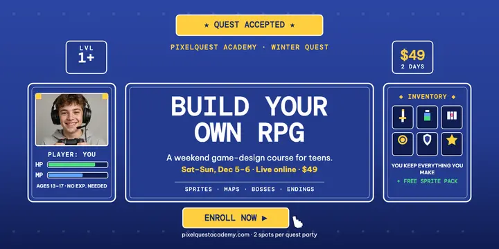 Pixelquest Academy game design course post template
