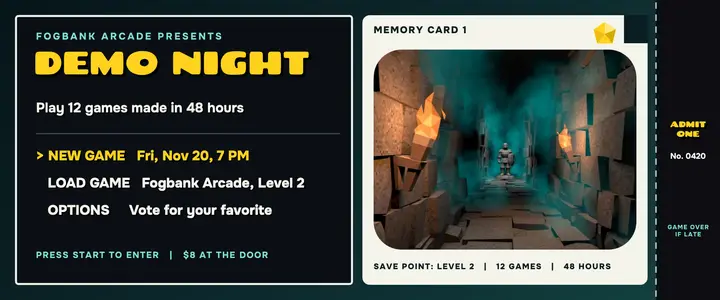 Game jam demo night ticket, low-poly PS1 template