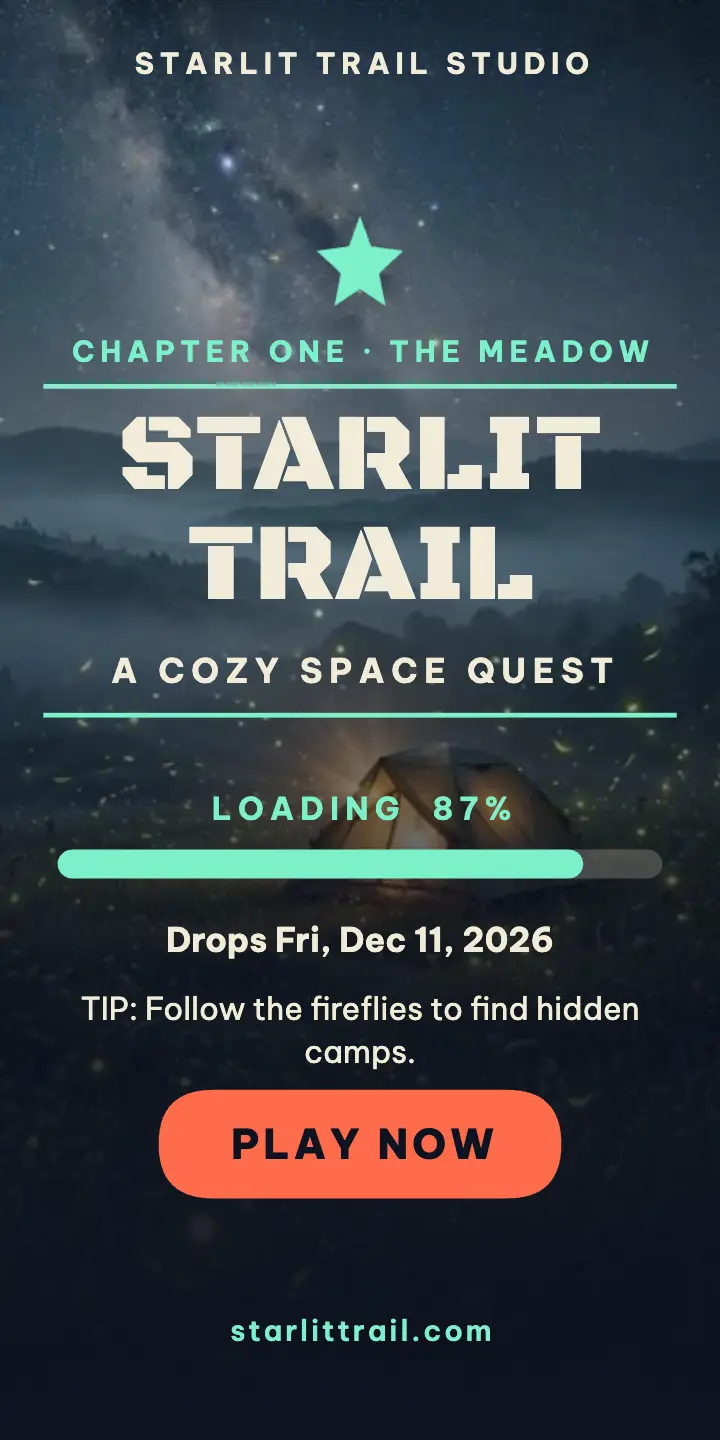 Starlit Trail cozy space game launch ad template