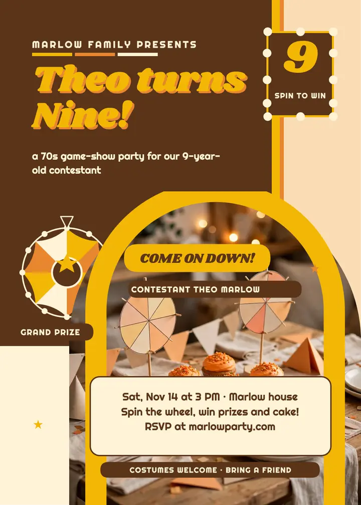 Theo Marlow game-show birthday invitation template