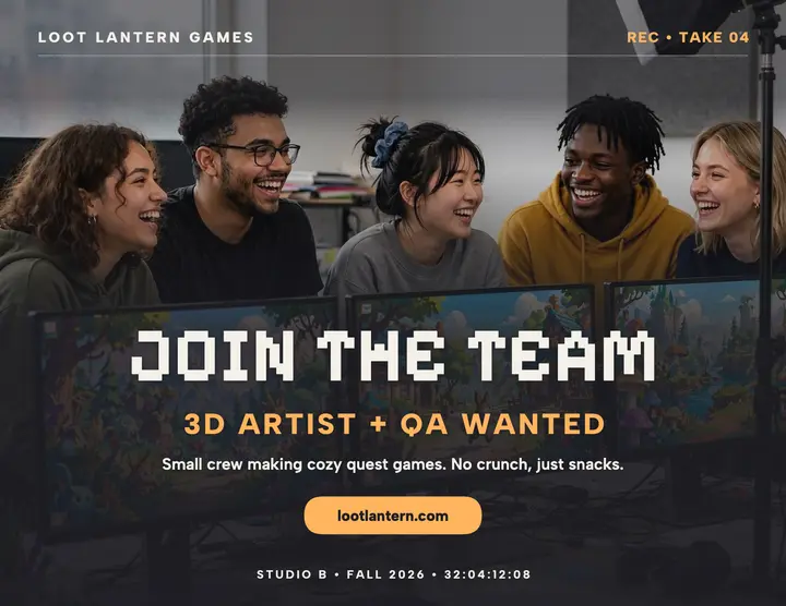 Loot Lantern Games hiring flyer: game studio hiring flyer template