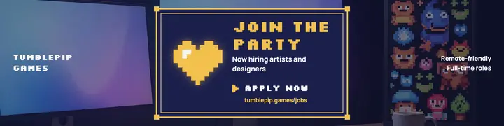 Tumblepip Games hiring banner, RPG menu box template