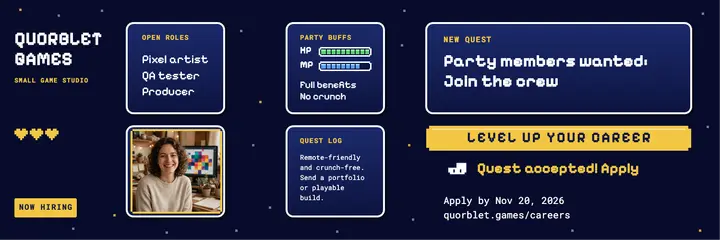 Quorblet Games party members wanted header template