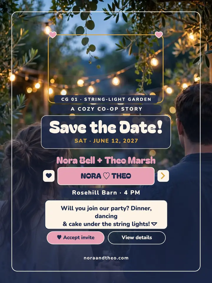 Nora and Theo gamer wedding invite template