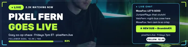 Pixel Fern goes live banner: gaming livestream banner template
