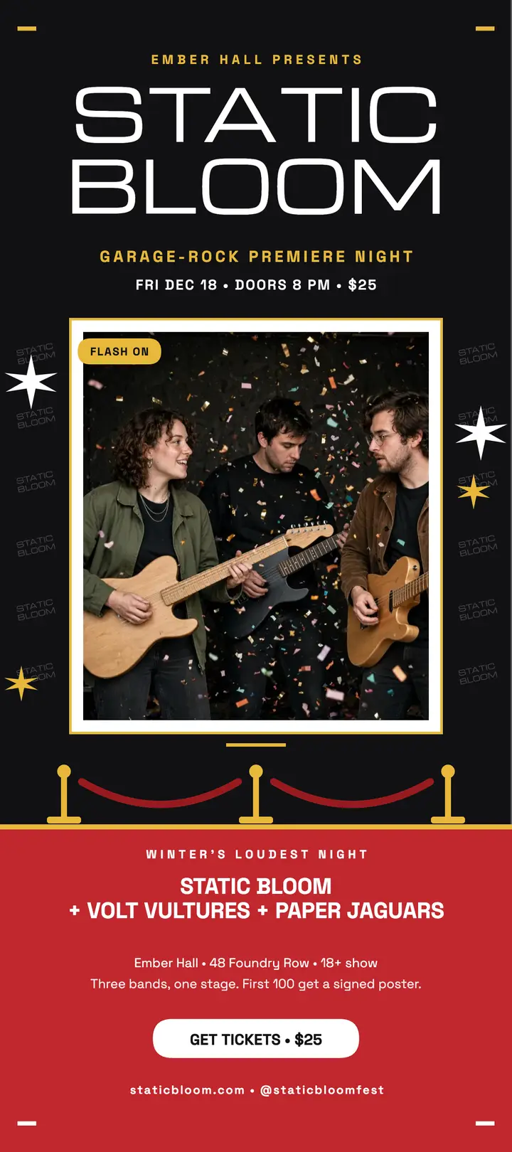 Static Bloom Fest premiere night rack card template