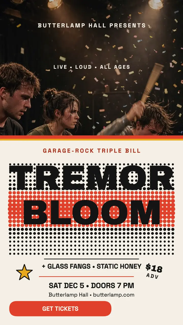 Tremor Bloom garage gig halftone story template