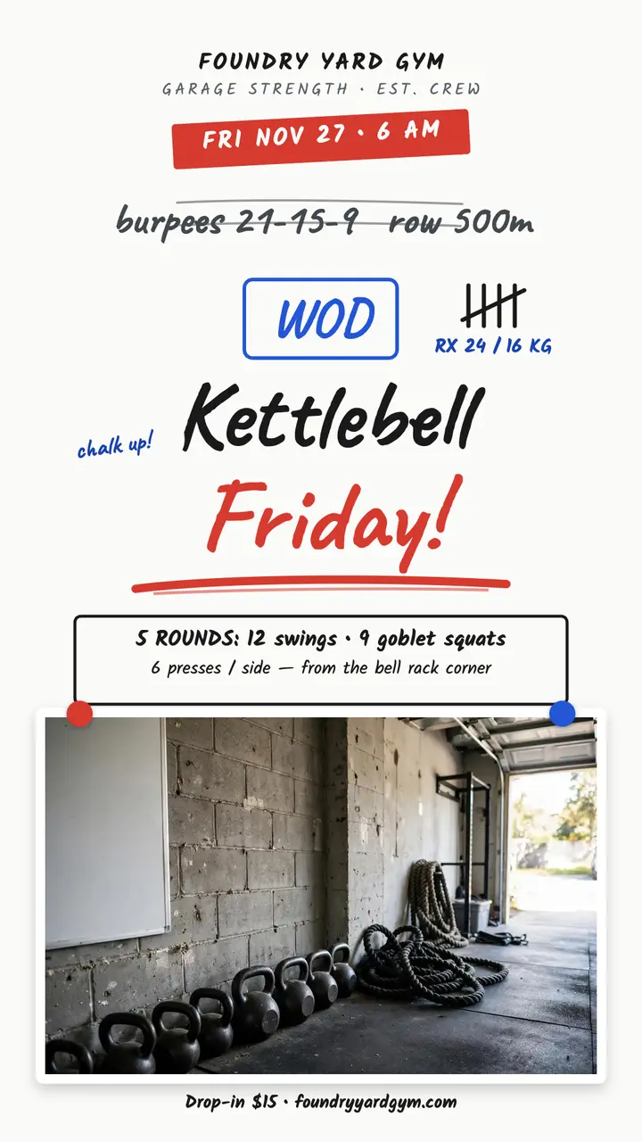 Foundry Yard kettlebell WOD whiteboard story template