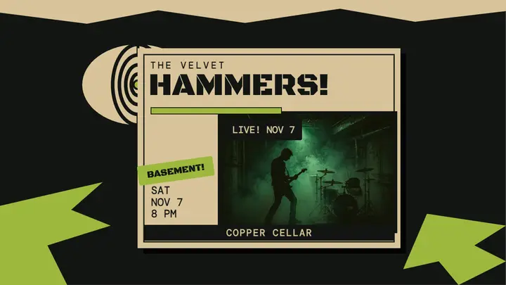 Velvet Hammers basement show thumbnail template