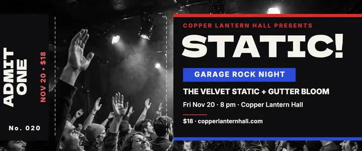 Velvet Static garage rock night ticket template