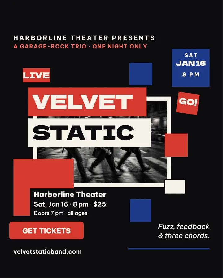 Velvet Static garage gig title-card post template