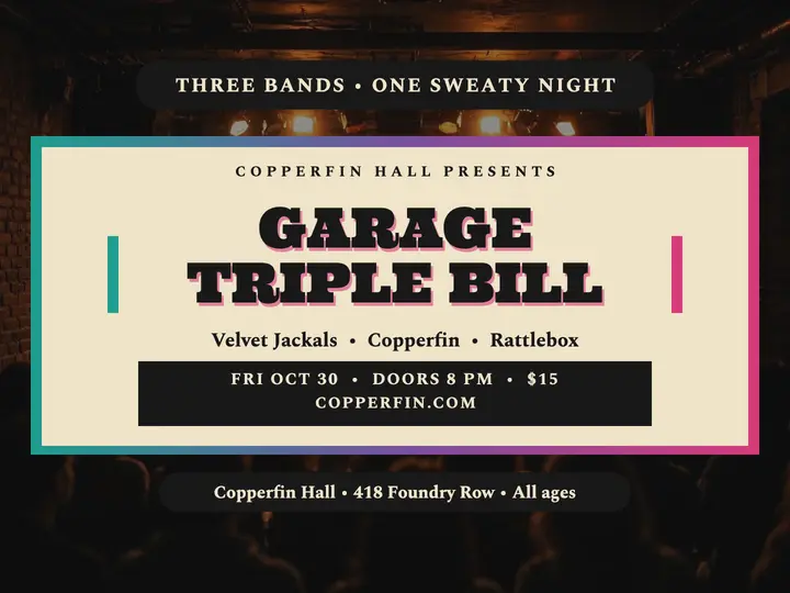 Copperfin garage triple bill slide: garage rock show slide template